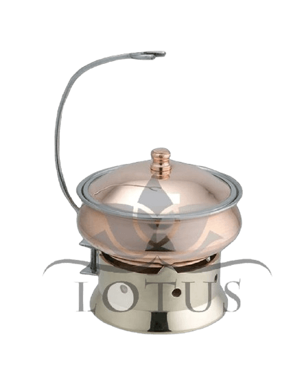 Copper handi with serving stand and stainless steel interior — traditional hotelware by Lotus Metal Works Pakistan