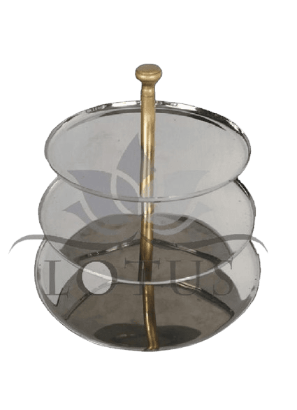 Multi-tier stainless steel pastry and cookie serving stand for hotel buffets — Lotus Metal Works Pakistan hotelware