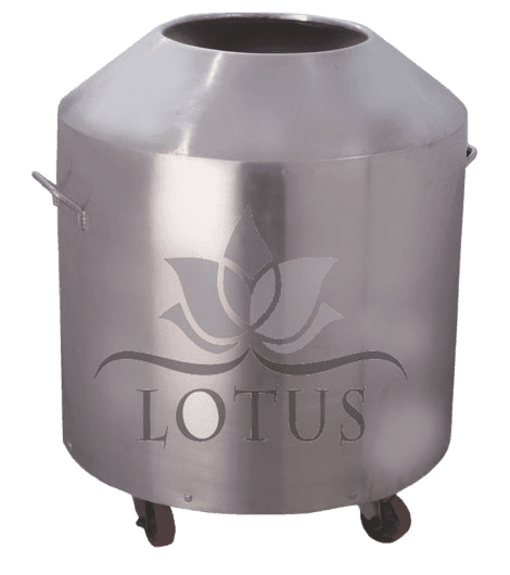 Round mobile tandoor on wheels in stainless steel — commercial cooking equipment Lotus Metal Works Pakistan