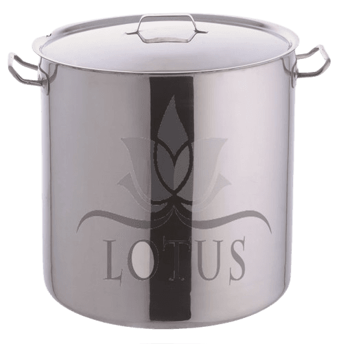 Large stainless steel stock pot with copper handles for commercial kitchens — Lotus Metal Works Pakistan hotelware