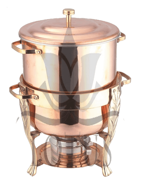 Copper soup tureen with stainless steel interior and brass handles — Lotus Metal Works Pakistan hotelware