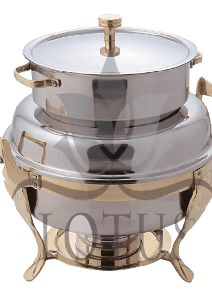 Stainless steel soup tureen with stand for hotel buffets — Lotus Metal Works Pakistan hotelware supplier
