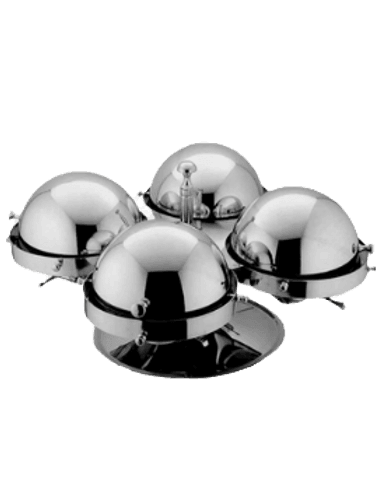 Revolving stainless steel chafing dish with multiple serving bowls — buffet hotelware Lotus Metal Works Pakistan