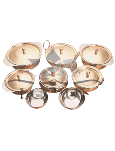 Handcrafted copper serving pots for curry presentation — artisanal hotelware by Lotus Metal Works Pakistan