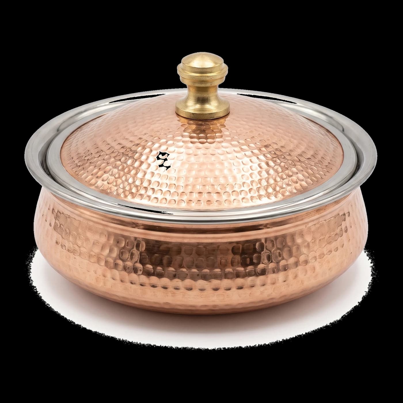 Handmade copper handi with intricate carvings — artisanal hotelware by Lotus Metal Works Pakistan