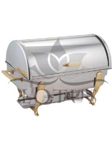 Rectangular stainless steel chafing dish with sliding lid and brass fittings — hotel buffet equipment Lotus Metal Works Pakistan