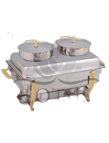 Rectangular stainless steel bain-marie soup tureen with two bowls — hotel buffet hotelware Lotus Metal Works Pakistan