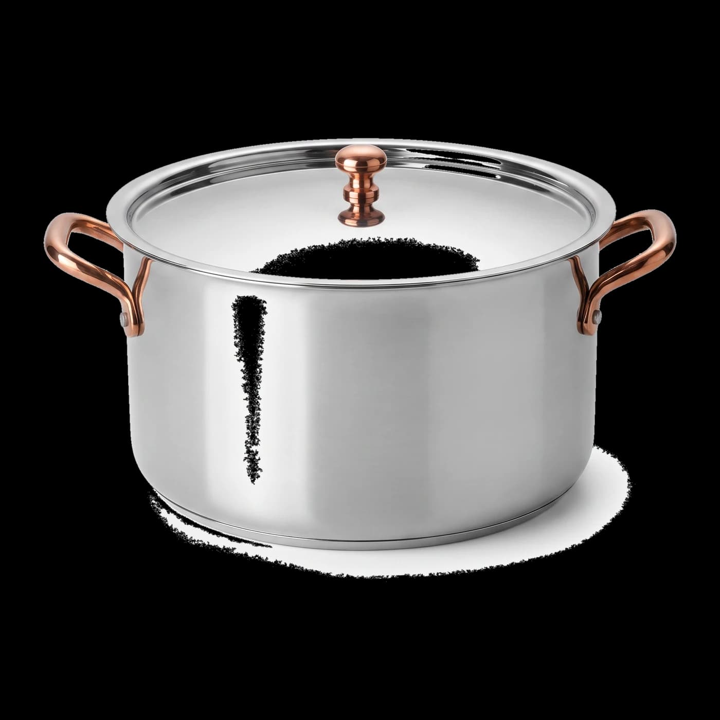 Heavy-gauge stainless steel cooking pot with copper handles — commercial kitchen equipment Lotus Metal Works Pakistan